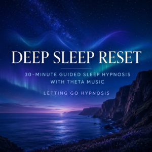Deep Sleep Reset guided sleep hypnosis artwork under a star-filled night sky