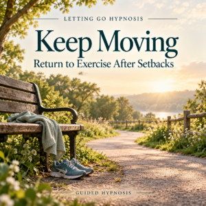 Keep Moving hypnosis cover with trainers beside a bench and a peaceful sunlit park path.