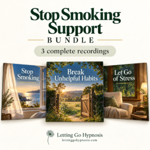 Stop Smoking Support bundle with Stop Smoking, Break Unhelpful Habits and Let Go of Stress recording covers.