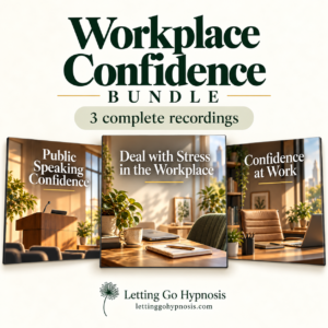 Workplace Confidence Bundle with Public Speaking Confidence, Deal with Stress in the Workplace, and Confidence at Work recordings.